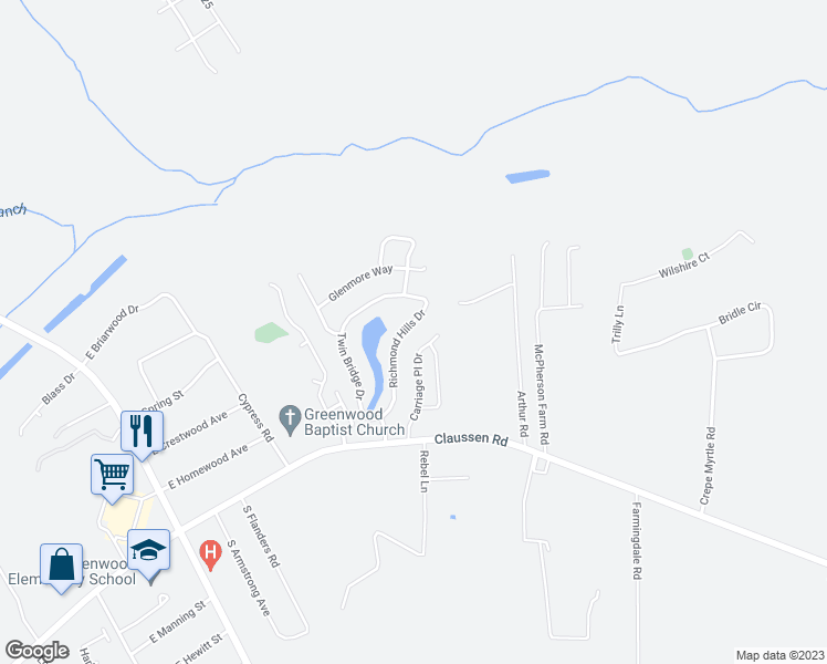 map of restaurants, bars, coffee shops, grocery stores, and more near 2260 Richmond Hills Drive in Florence