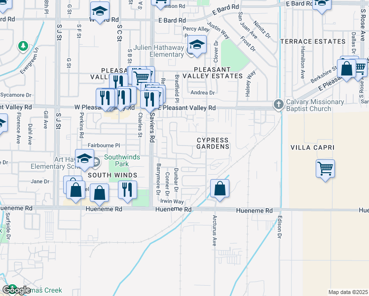 map of restaurants, bars, coffee shops, grocery stores, and more near 356 Dylan Drive in Oxnard