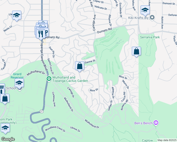 map of restaurants, bars, coffee shops, grocery stores, and more near 4555 Ensenada Drive in Los Angeles