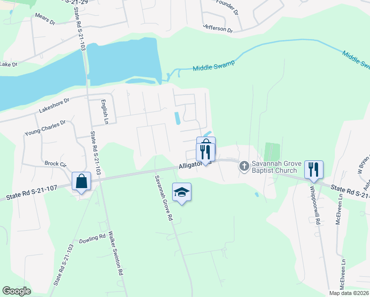 map of restaurants, bars, coffee shops, grocery stores, and more near 2924 Garden Gate Way in Effingham