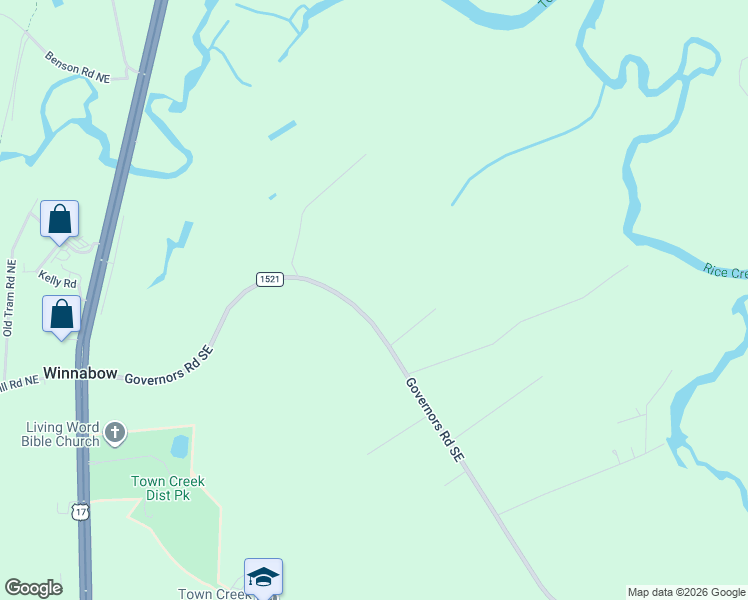 map of restaurants, bars, coffee shops, grocery stores, and more near 376 Governors Rd SE in Winnabow