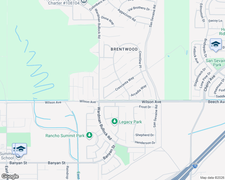 map of restaurants, bars, coffee shops, grocery stores, and more near 13984 Crescenta Way in Rancho Cucamonga