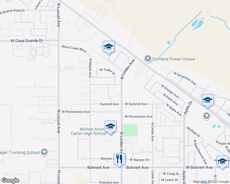 map of restaurants, bars, coffee shops, grocery stores, and more near 2878 North Ironwood Avenue in Rialto