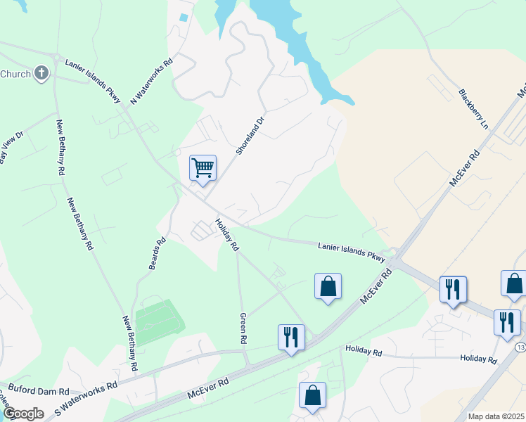 map of restaurants, bars, coffee shops, grocery stores, and more near 3180 Lee Drive in Buford