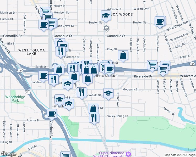 map of restaurants, bars, coffee shops, grocery stores, and more near in Los Angeles