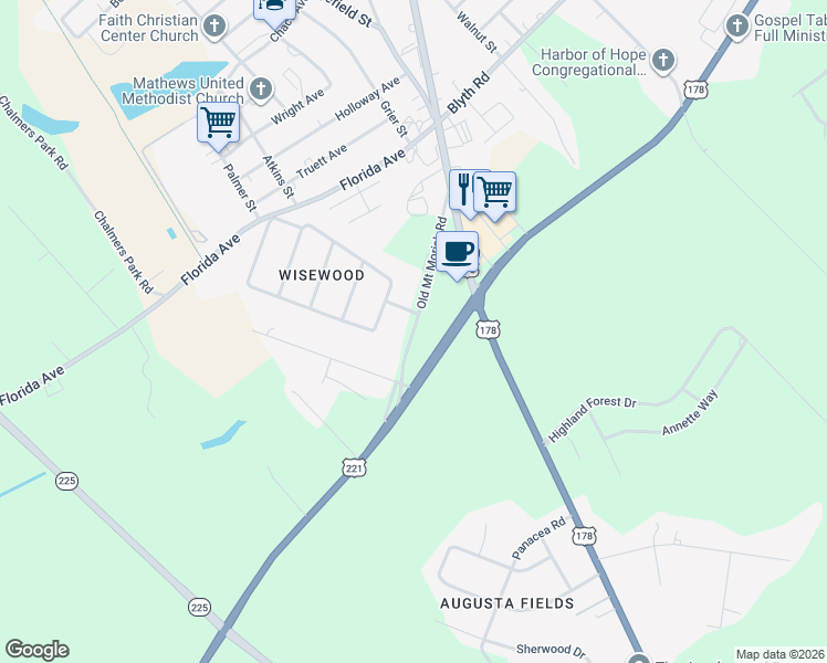 map of restaurants, bars, coffee shops, grocery stores, and more near 216 Old Mount Moriah Road in Greenwood