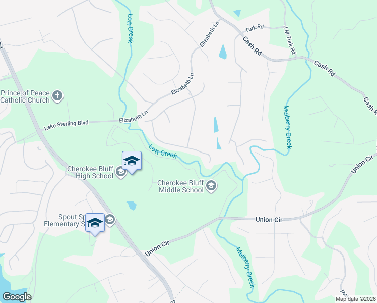 map of restaurants, bars, coffee shops, grocery stores, and more near 5558 Chestnut Creek Lane in Flowery Branch