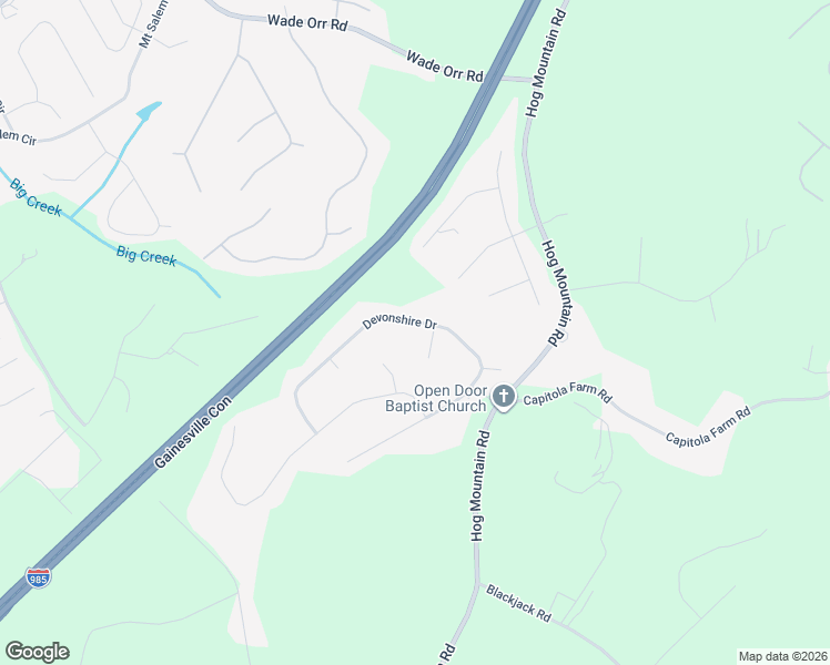 map of restaurants, bars, coffee shops, grocery stores, and more near 6095 Devonshire Drive in Flowery Branch