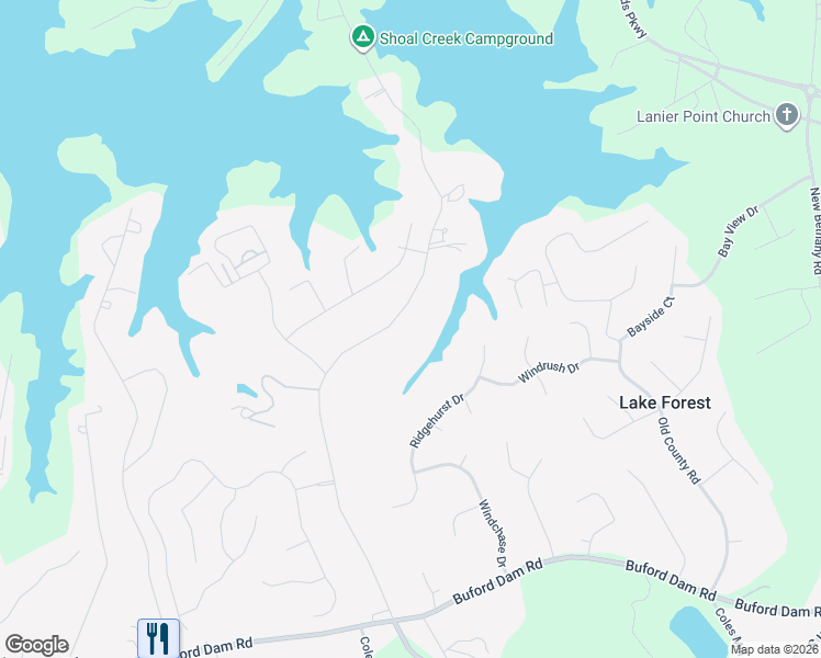 map of restaurants, bars, coffee shops, grocery stores, and more near 5991 Shadburn Ferry Road in Buford