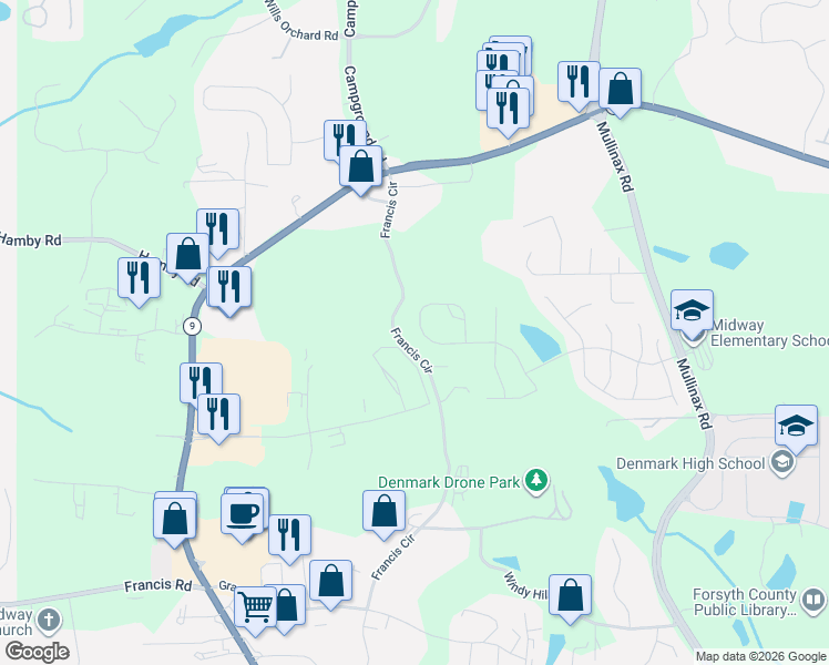 map of restaurants, bars, coffee shops, grocery stores, and more near 1250 Hampton Oaks Drive in Alpharetta