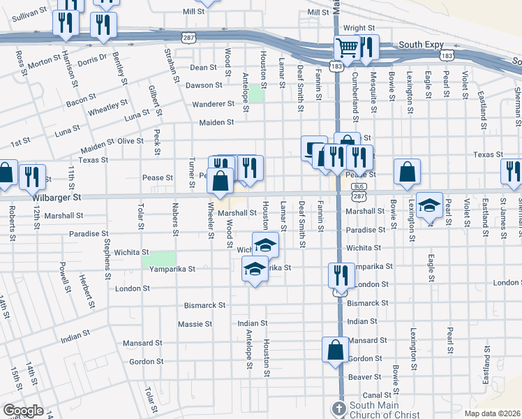 map of restaurants, bars, coffee shops, grocery stores, and more near 2210 Marshall Street in Vernon