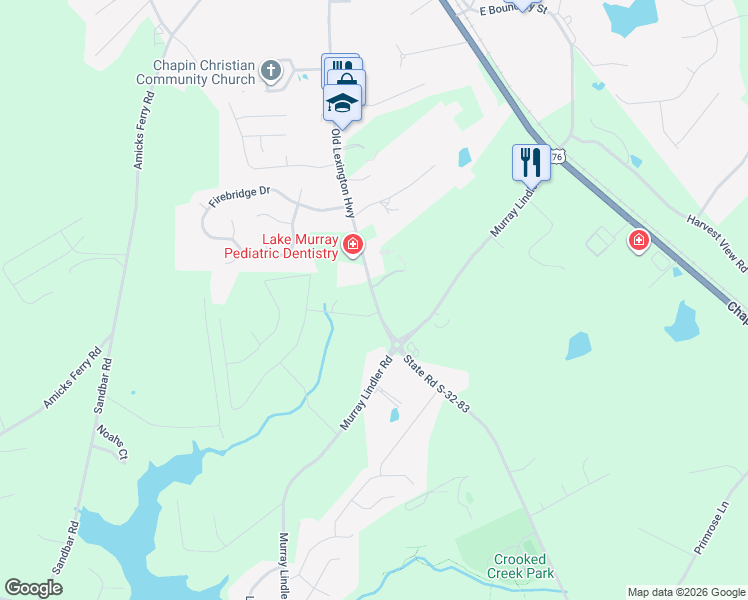 map of restaurants, bars, coffee shops, grocery stores, and more near 686 Old Lexington Highway in Chapin