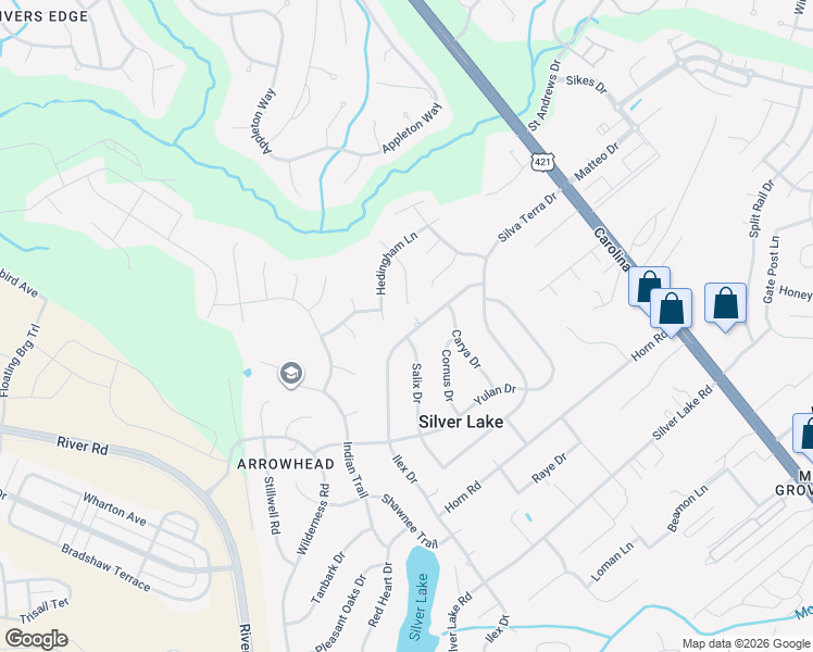 map of restaurants, bars, coffee shops, grocery stores, and more near 321 Ilex Drive in Wilmington