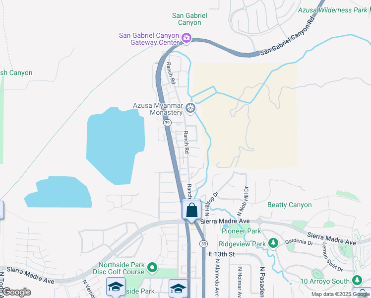 map of restaurants, bars, coffee shops, grocery stores, and more near 228 Monroe Court in Azusa
