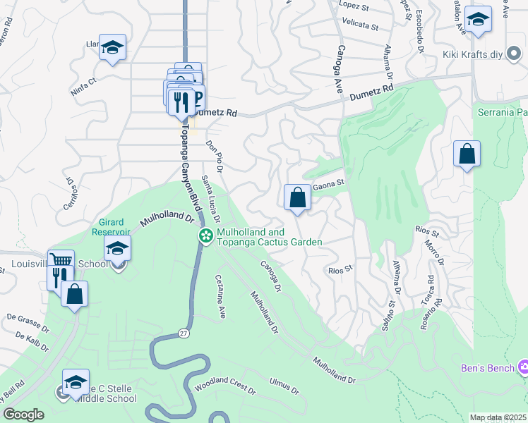 map of restaurants, bars, coffee shops, grocery stores, and more near 4718 Galendo Street in Los Angeles