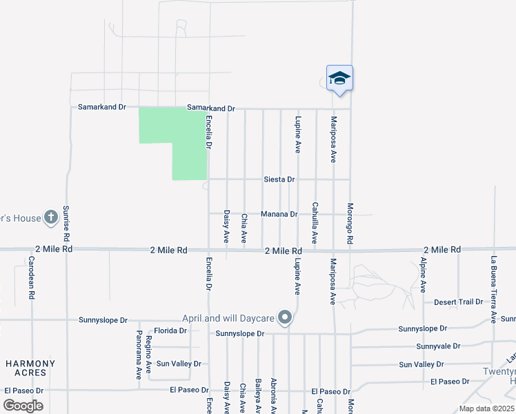 map of restaurants, bars, coffee shops, grocery stores, and more near 5580 Baileya Avenue in Twentynine Palms