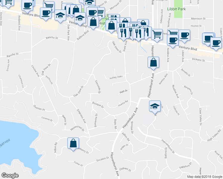map of restaurants, bars, coffee shops, grocery stores, and more near 16720 Chaplin Avenue in Los Angeles