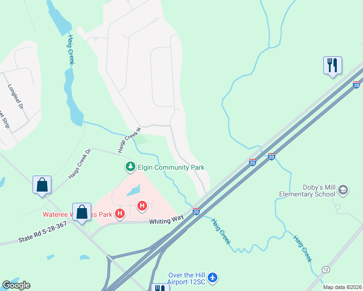 map of restaurants, bars, coffee shops, grocery stores, and more near 60 Ole Still Lane in Elgin