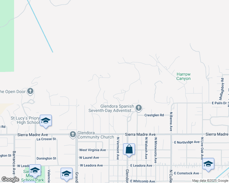 map of restaurants, bars, coffee shops, grocery stores, and more near 947 North Glendora Avenue in Glendora