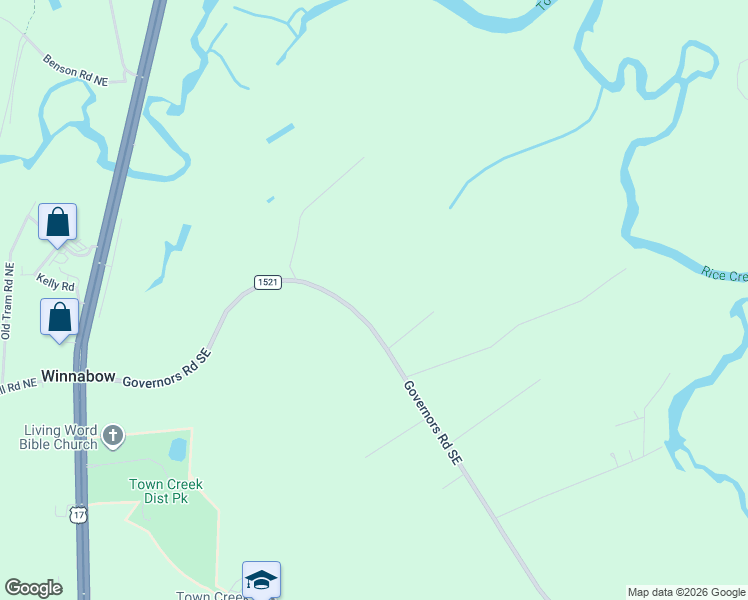 map of restaurants, bars, coffee shops, grocery stores, and more near 376 Governors Rd SE in Winnabow