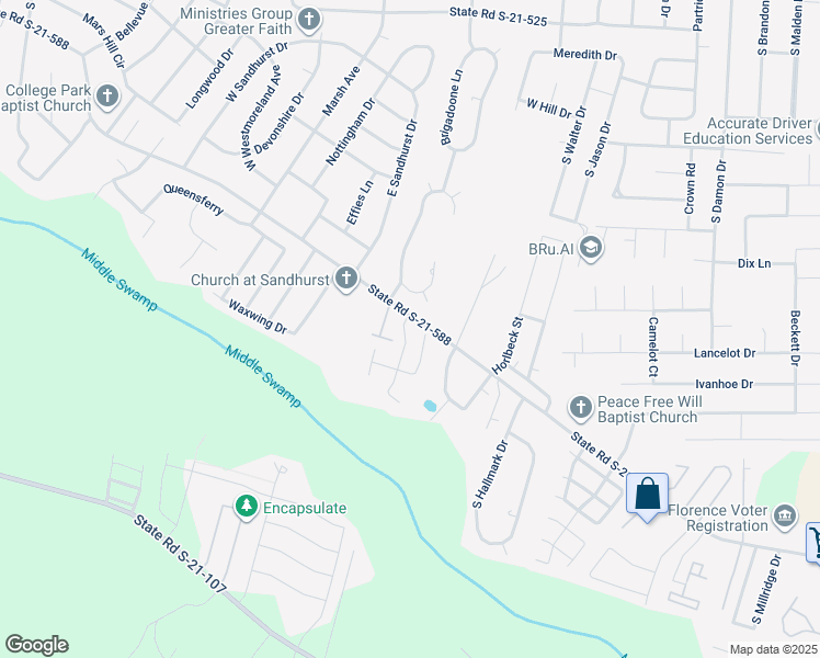 map of restaurants, bars, coffee shops, grocery stores, and more near 2204 Inverness Drive in Florence