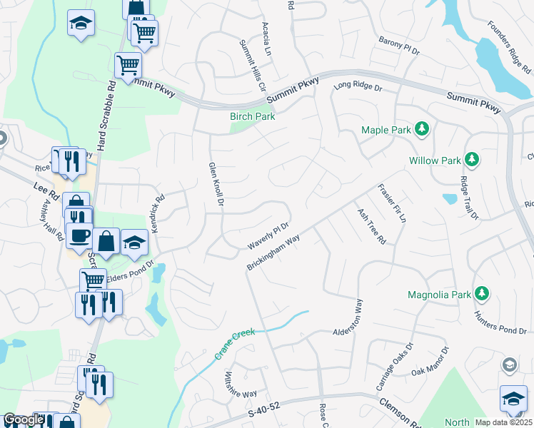 map of restaurants, bars, coffee shops, grocery stores, and more near 319 East Waverly Place Court in Columbia