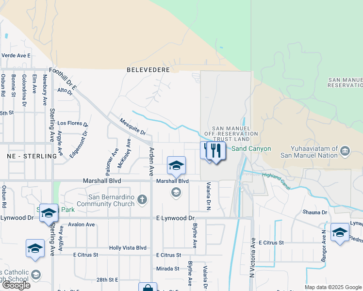 map of restaurants, bars, coffee shops, grocery stores, and more near 5614 Belvedere Avenue in Highland