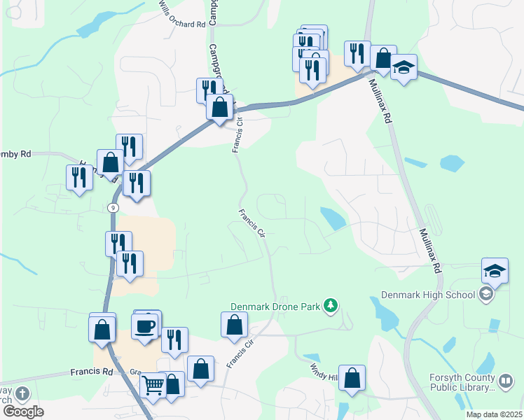 map of restaurants, bars, coffee shops, grocery stores, and more near 1250 Hampton Oaks Drive in Alpharetta