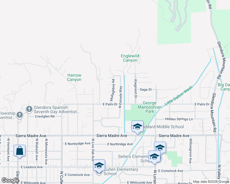 map of restaurants, bars, coffee shops, grocery stores, and more near 952 Mullaghboy Road in Glendora
