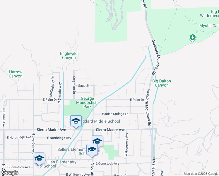 map of restaurants, bars, coffee shops, grocery stores, and more near 1200 Saga Street in Glendora