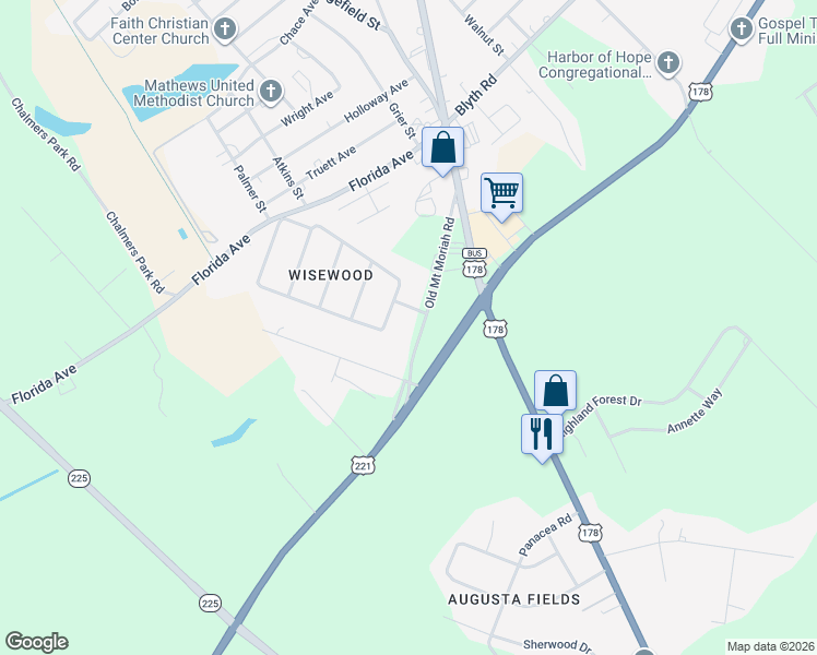 map of restaurants, bars, coffee shops, grocery stores, and more near 216 Old Mount Moriah Road in Greenwood
