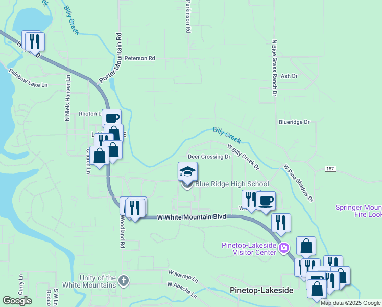 map of restaurants, bars, coffee shops, grocery stores, and more near 1070 Deer Crossing Drive in Pinetop-Lakeside