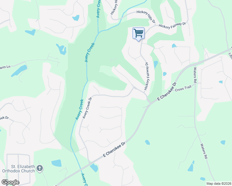 map of restaurants, bars, coffee shops, grocery stores, and more near 1059 Avery Creek Drive in Woodstock