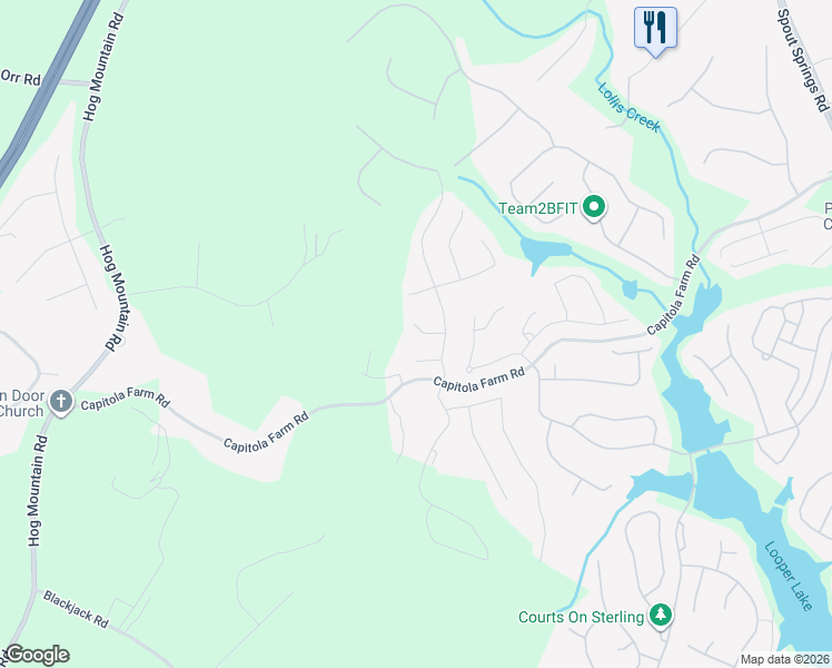 map of restaurants, bars, coffee shops, grocery stores, and more near 6777 Star Gaze Court in Flowery Branch