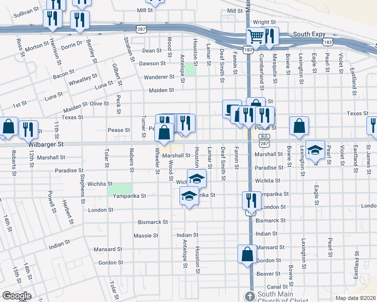 map of restaurants, bars, coffee shops, grocery stores, and more near 2210 Marshall Street in Vernon