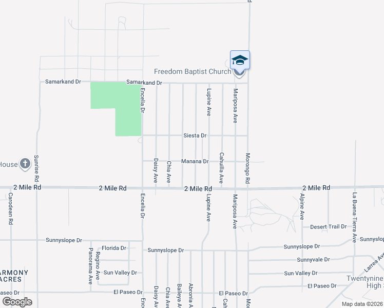 map of restaurants, bars, coffee shops, grocery stores, and more near 5568 Abronia Avenue in Twentynine Palms