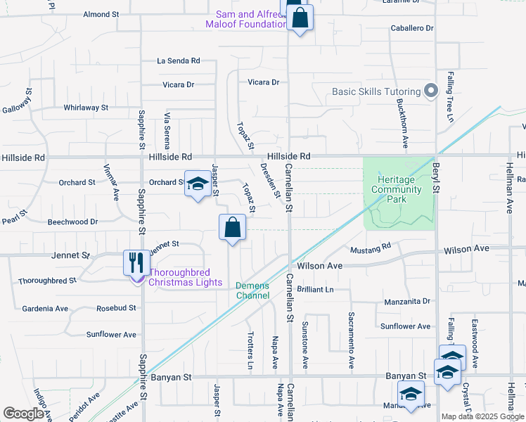 map of restaurants, bars, coffee shops, grocery stores, and more near 8630 Beechwood Drive in Rancho Cucamonga