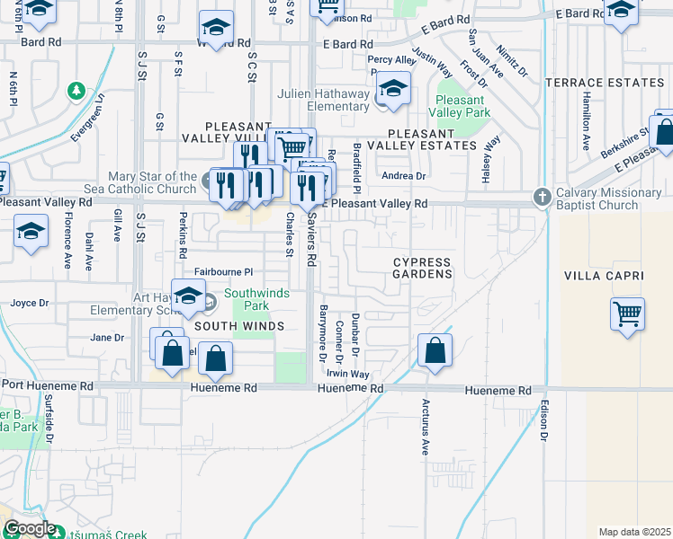 map of restaurants, bars, coffee shops, grocery stores, and more near 5259 Columbus Place in Oxnard