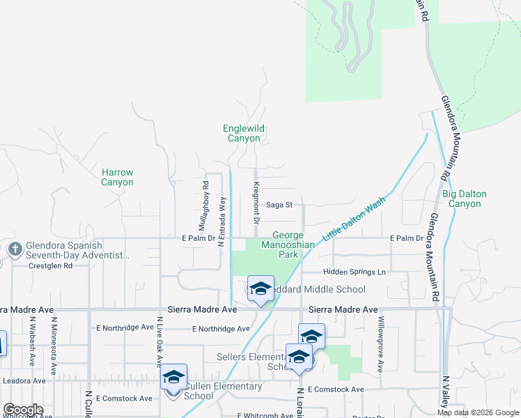 map of restaurants, bars, coffee shops, grocery stores, and more near 1004 Saga Street in Glendora