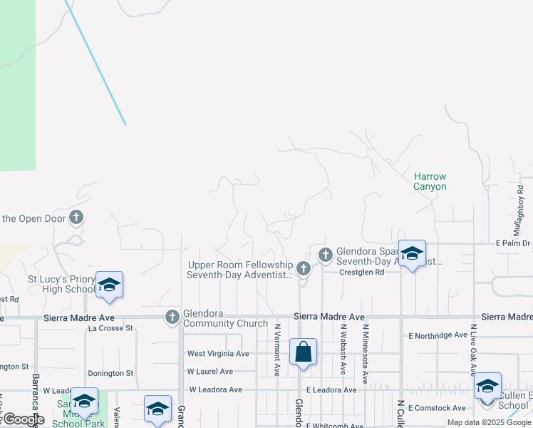 map of restaurants, bars, coffee shops, grocery stores, and more near 947 North Glendora Avenue in Glendora