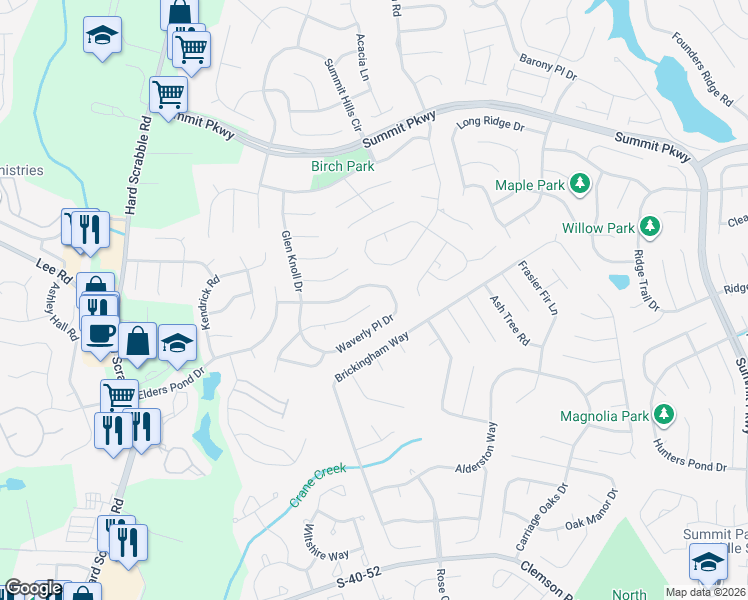 map of restaurants, bars, coffee shops, grocery stores, and more near 325 East Waverly Place Court in Columbia