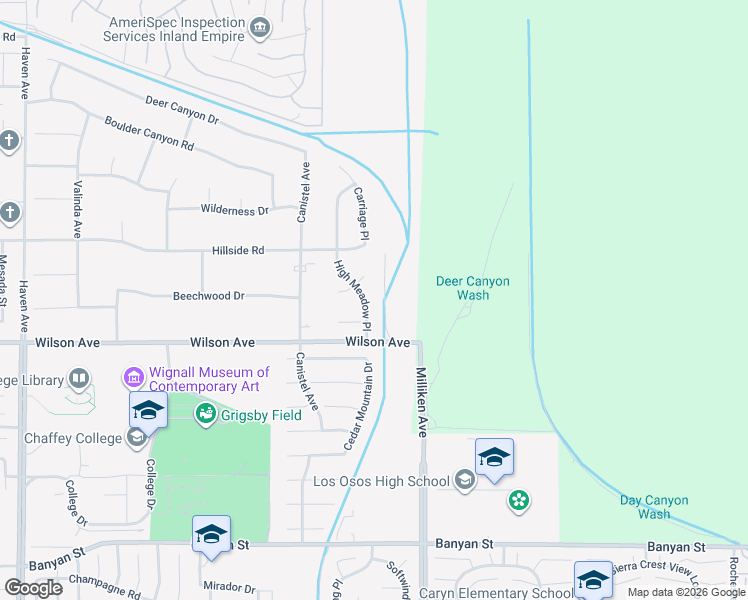 map of restaurants, bars, coffee shops, grocery stores, and more near 5635 High Meadow Place in Rancho Cucamonga