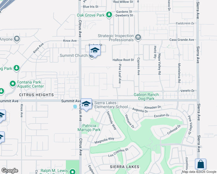 map of restaurants, bars, coffee shops, grocery stores, and more near 16186 Dante Place in Fontana