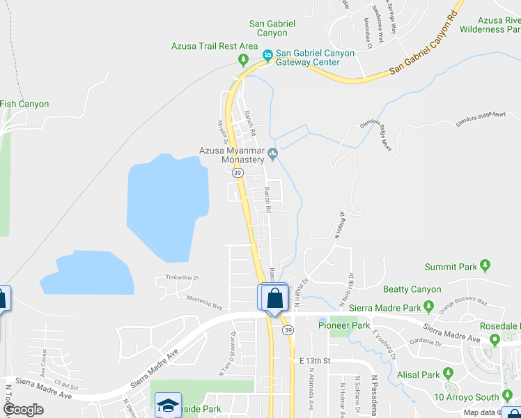 map of restaurants, bars, coffee shops, grocery stores, and more near 228 Monroe Court in Azusa