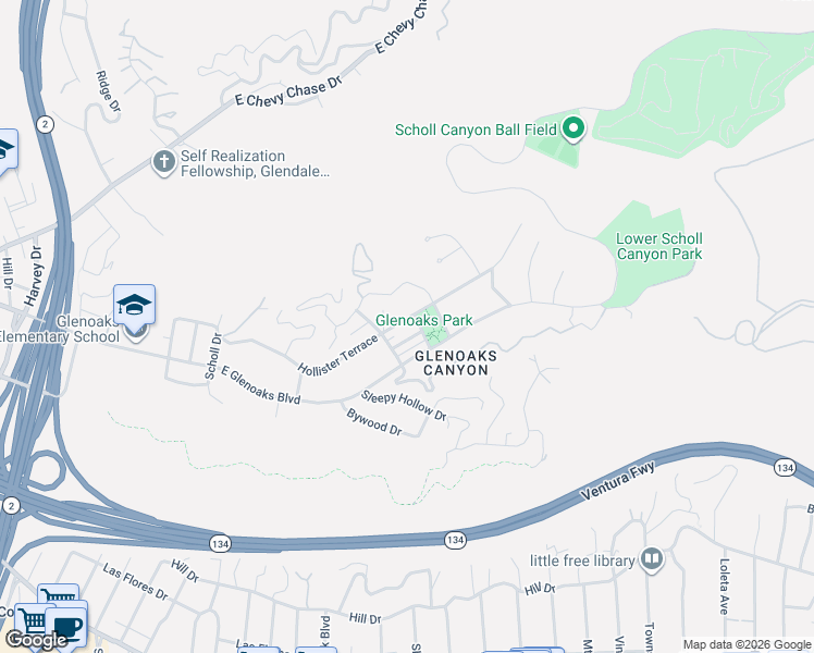 map of restaurants, bars, coffee shops, grocery stores, and more near 419 Arcade Place in Glendale