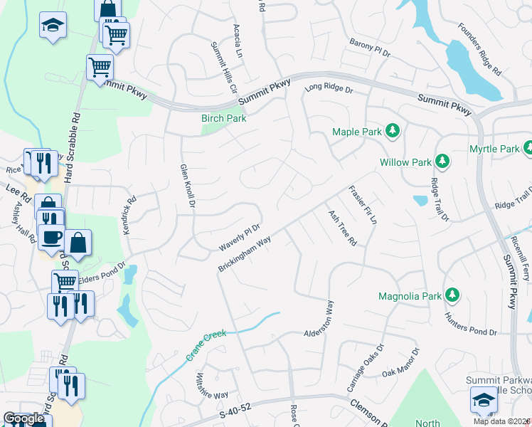 map of restaurants, bars, coffee shops, grocery stores, and more near 1225 Waverly Place Lane in Columbia