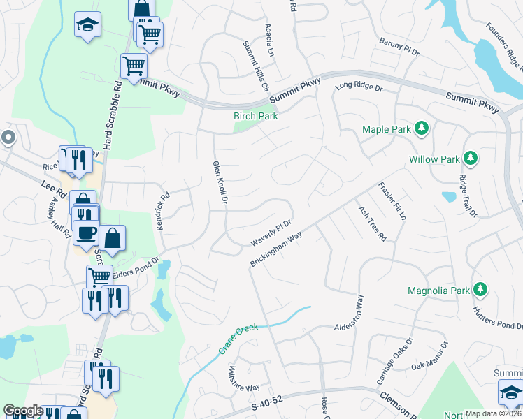 map of restaurants, bars, coffee shops, grocery stores, and more near 319 East Waverly Place Court in Columbia