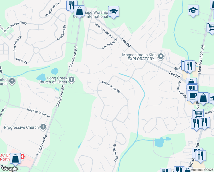 map of restaurants, bars, coffee shops, grocery stores, and more near 316 Green Rose Road in Columbia