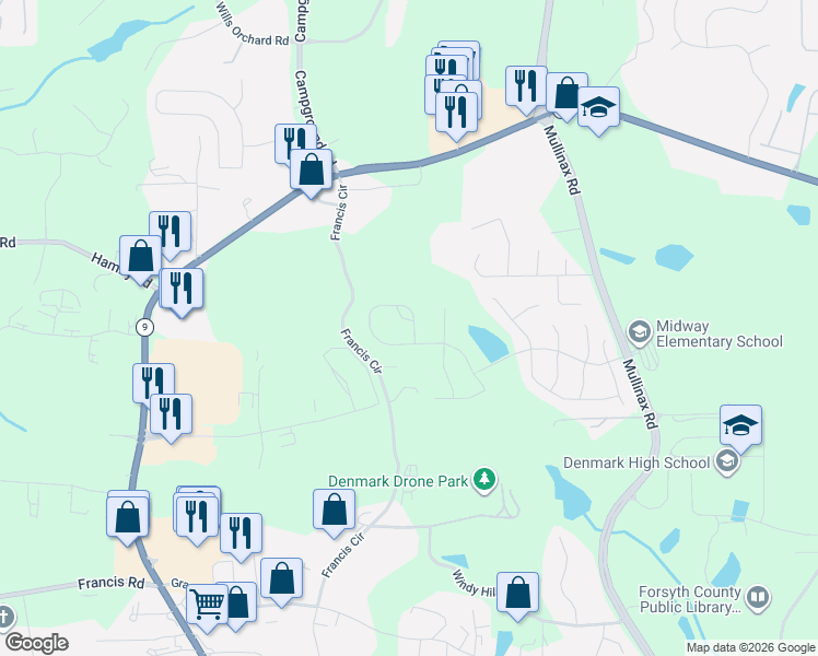 map of restaurants, bars, coffee shops, grocery stores, and more near 1690 Putnam Place in Alpharetta