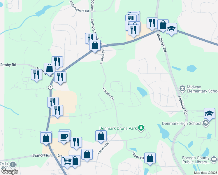map of restaurants, bars, coffee shops, grocery stores, and more near 1250 Hampton Oaks Drive in Alpharetta